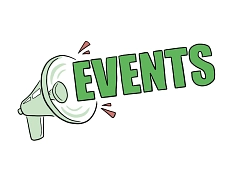 Auf der linken Seite des Bildes ist ein gezeichneter Lautsprecher zu sehen, rechts steht in grüner Schrift "Events".