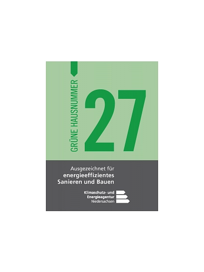 Grüne Hausnummer Die Auszeichnung "Grüne Hausnummer" der Klima- und Energieagentur Niedersachsen © Klima- und Energieagentur Niedersachsen