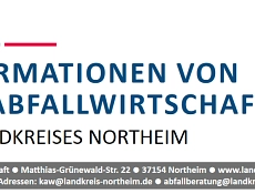 Kopfzeile Informationen Abfallwirtschaft.png Kopfzeile mit der Überschrift ‚Informationen von der Abfallwirtschaft des Landkreises Northeim‘. Rechts ist das Logo des Landkreises Northeim zu sehen, daneben die Jahreszahl 2026. Am unteren Rand stehen Kontaktinformationen der Kreisabfallwirtschaft mit Adresse, E-Mail-Adressen und Internetseite.