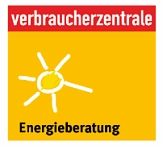 Logo der Verbraucherzentrale Niedersachsen Zu sehen ist eine Sonne auf oragenem Hintergrund. Darunter steht in schwarzer Farbe Energieberatung. Über der Sonne steht in weißer Schrift auf rotem Hintergrund in klein "verbraucherzentrale". © Verbraucherzentrale Niedersachsen
