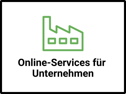 Die Grafik zeigt eine schematische Fabrik, der Text darauf lautet: Zu den Online-Services für Unternehmen (hier klicken)&nbsp;&copy;&nbsp;Landkreis Northeim