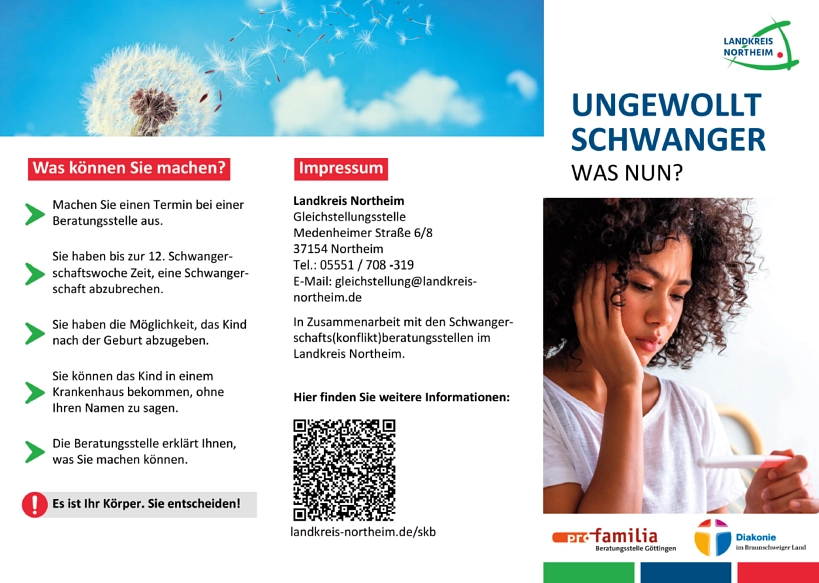 Das Bild zeigt den Flyer zum Thema ungewollt schwanger&nbsp;&copy;&nbsp;Landkreis Northeim