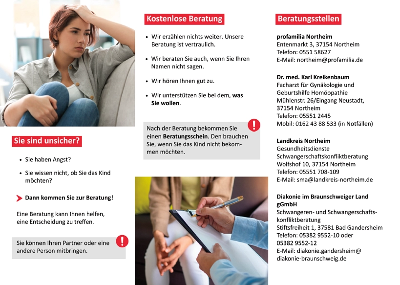 Das Bild zeigt den Flyer zum Thema ungewollt schwanger&nbsp;&copy;&nbsp;Landkreis Northeim